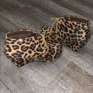 Cheetah print bootie wedges